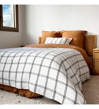 Housse d'édredon en gaze de coton, SIMPLEMENT GAUFRÉ - Blanc Cerise - Bleu jean