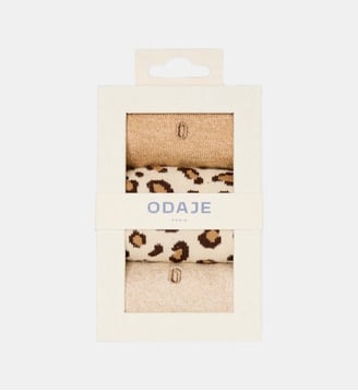 Pack de 3 Chaussettes - Odaje - Paillette et léopard beige