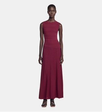 Robe longue en maille pointelle - Sandro - Bordeaux