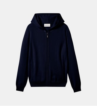 Sweat droit zippé à capuche en cachemire  - Bompard - Bleu marine foncé