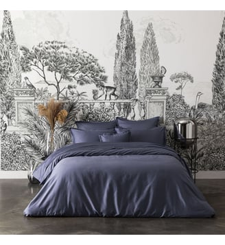Housse de couette unie en satin de coton bio, TEOPHILE - Alexandre Turpault - Bleu marine