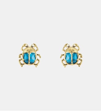 Boucles d'oreilles tiges Scarabée turquoise et doré - Les Néréides - Bleu