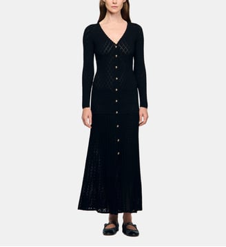Robe longue en maille fantaisie - Sandro - Noir
