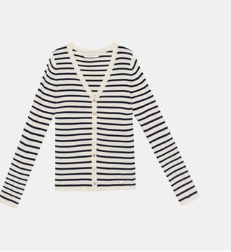 Gilet col v imprimé à rayures MOTY - La Petite Etoile - Écru et bleu