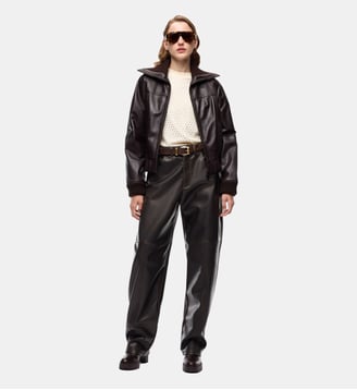 Bomber en cuir à col rabattable - Pinko - Marron brun foncé