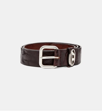 Ceinture 3.9 cm en cuir froissé avec plaque à logo - Diesel - Marron foncé