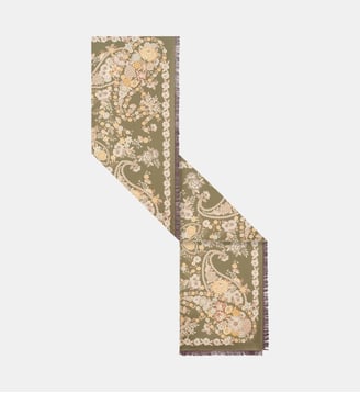 Etole fleurie en soie - SILOE - Gerard Darel - Vert kaki