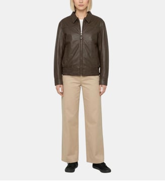 Blouson smocké, cuir dagneau Schott