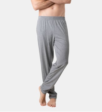 Pyjama long col V, CLUB - Eminence - Bleu foncé et gris chiné