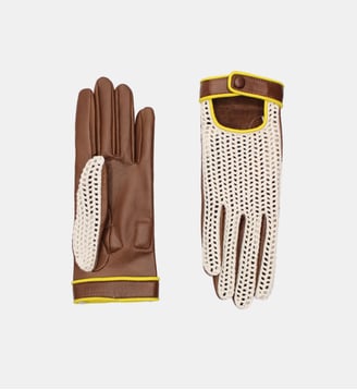 Gants Biarritz Crochet Femme Mobilités Cuir Non Doublés - Agnelle - Whisky, ecru et citron