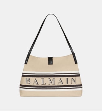Sac Shopper Release Medium en toile et cuir de veau - Balmain - Beige