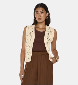 Gilet Crocheté Sans Manches En Coton Angele - Maison 123 - Paille