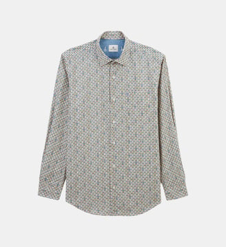 Chemise manches longues coton à motif losanges et pieuvres - Serge Blanco - Vert