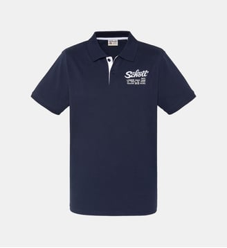 Polo avec logo brodé et patte contrastée - Schott - Marine
