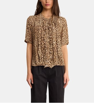 Chemise léopard à volants - CATIA - Pablo - Écru et rose