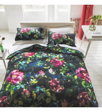 Housse de couette imprimée en satin de coton, GERTRUDE - Designers Guild - Noir et rose fuchsia