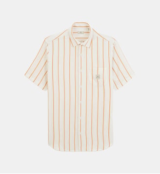 Chemise manches courtes rayée en coton - Serge Blanco - Blanc cassé