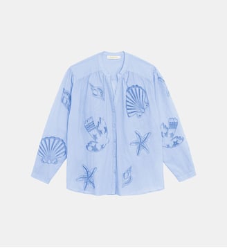 Blouse manches longues col v imprimé broderie BOLIANE - La Petite Etoile - Bleu