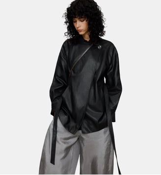 Veste croisée en simili avec ceinture avec du coton - Adolfo Dominguez - Noir