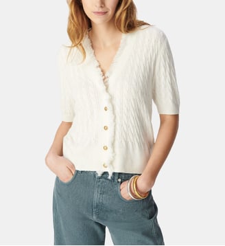 Cardigan manches courtes tricot torsadé - Ikks - Écru