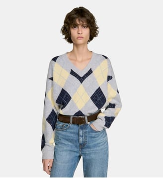 Pull motif Argyle à strass - Sandro - Gris et jaune