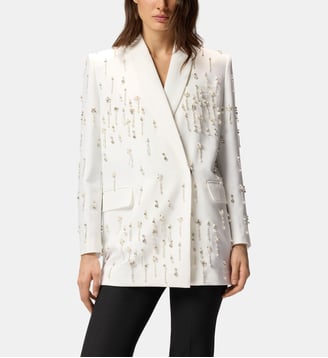 Blazer avec cristaux et perles - Pinko - Blanc brillant
