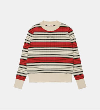 Pull à col rond rayé avec logo - Marni - Rouge
