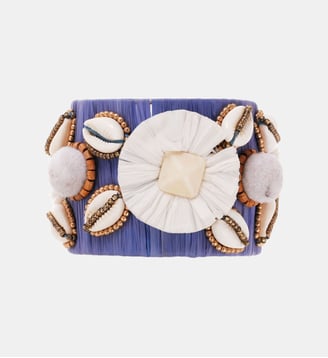 Bracelet jonc raphia motifs floraux NONO - Hipanema - Bleu