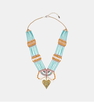 Collier avec perles et chaînes pendentif central NAMYBI - Hipanema - Bleu turquoise