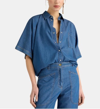 Chemisier lila en chambray - Momonì - Bleu
