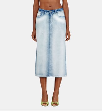 Jupe à demi-longueur en denim skeleton mi-léger - Diesel - Bleu clair