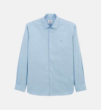 Chemise manches longues en coton stretch unie - Serge Blanco - Bleu ciel