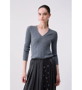 Maille en laine avec col V - Liu Jo - Gris