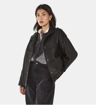 Blouson En Cuir Grainé Oversize Oscar - Maison 123 - Noir