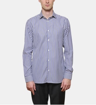 Chemise marine à rayures bâtons coupe droite - Atelier Privé - Bleu marine