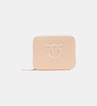 Petit portefeuille carré en cuir avec logo embossé - Pinko - Beige