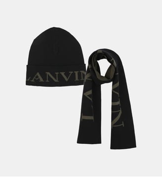 Ensemble bonnet et écharpe - Lanvin Kids - Noir et kaki