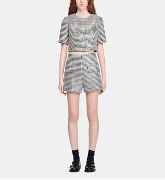Short tweed à sequins pied-de-poule - Sandro - Noir et blanc