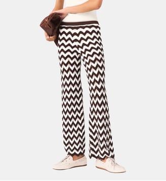 Pantalon en crochet à motif zigzag - Maje - Marron et blanc