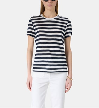 T-shirt rayé en lin et lurex - MELLINA - Gerard Darel - Marine