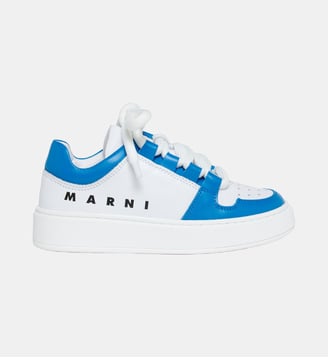 Baskets basses en cuir colorblock - Marni - Bleu cobalt