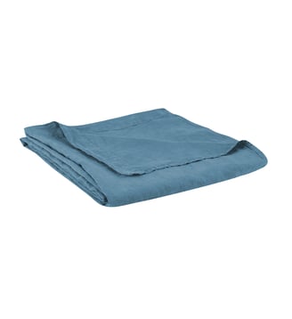 Drap plat en lin lavé, RÊVE DE LIN - Blanc Cerise - Bleu orage