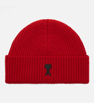 Bonnet unisexe en laine Ami de Coeur - AMI Paris - Rouge rubis et noir