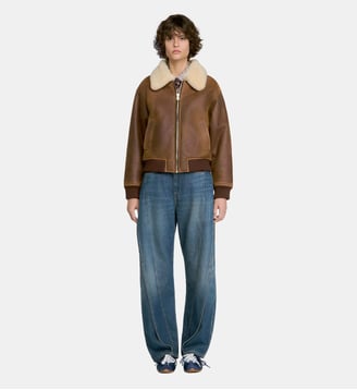 Blouson zippé peau lainée - Sandro - Marron