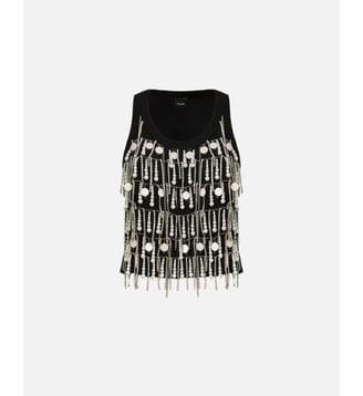 Top avec strass et chaînes bijou - Pinko - Limousine noire