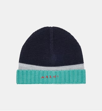 Bonnet à revers avec logo sur le devant - Marni - Bleu foncé