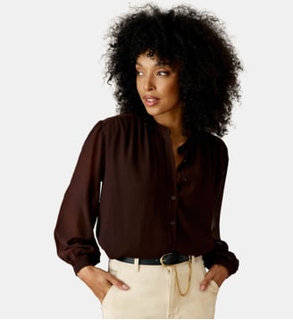 Blouse manches longues col rond uni BRINDO - La Petite Etoile - Marron