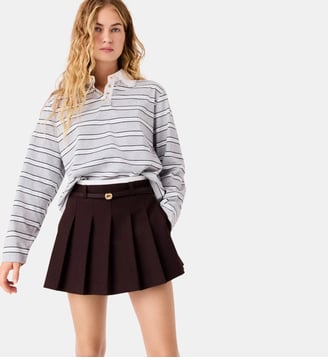 T-shirt avec col polo brodé - Maje - Gris clair