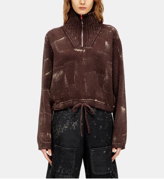 Pull demi-zip avec effet usé - Diesel - Marron