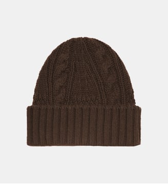 Bonnet à revers maille torsadée en cachemire - Bompard - Chocolat